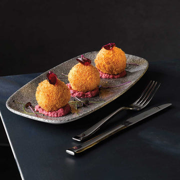 Raku Quartz Black Chefs' Oblong Plate 35.5 x 18.9cm